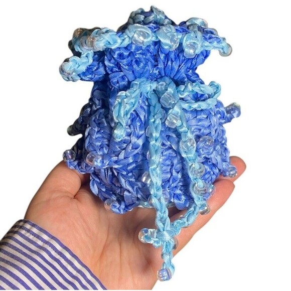 Dice Bag Medium Dragon Scale Beaded Ren Faire Fantasy Dungeons Dragons RPG Blue - Picture 8 of 8